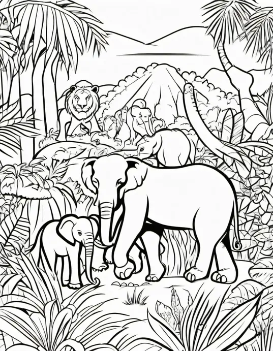 Exotic Jungle Animals Coloring Page