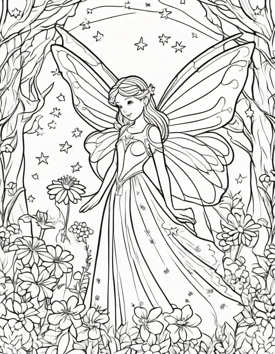 Enchanting Forest Fairy Coloring Scene