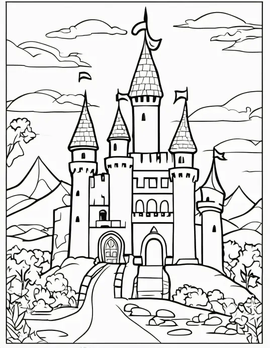 Medieval Castle Coloring Page: Knightly Adventures