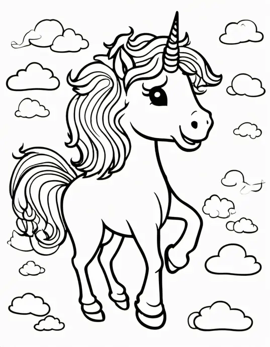 Sunny Rainbow Unicorn Sky Coloring Page