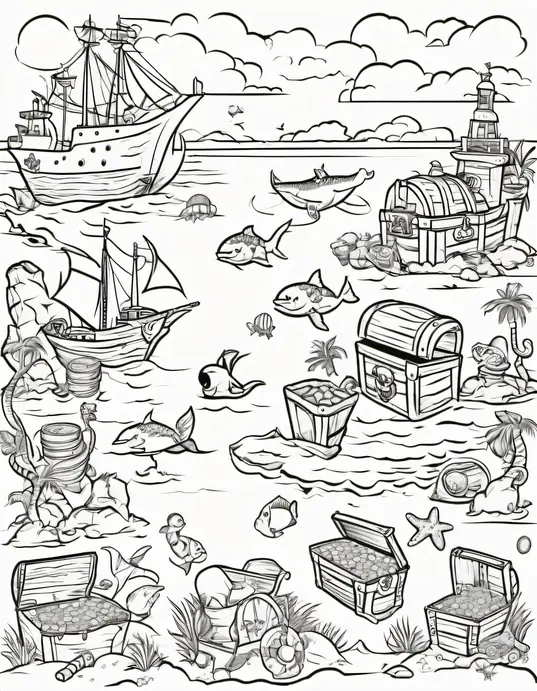 Pirate Treasure Island Coloring Adventure