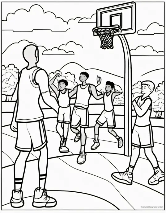 Colorful Basketball Players Sunset Field