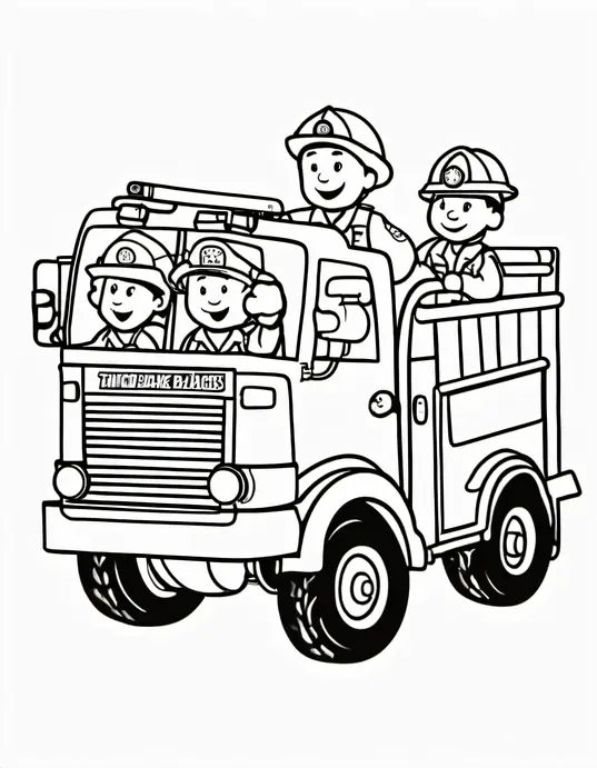 Fire Truck Coloring Page with Happy Helpers