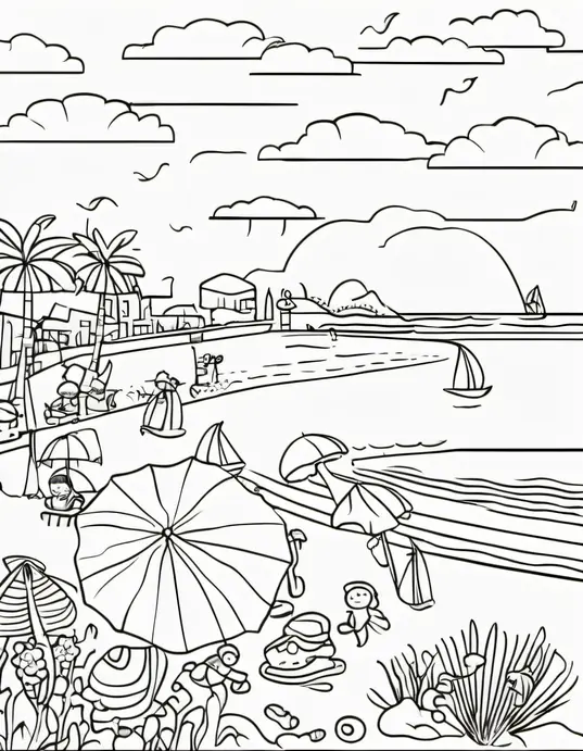 Sunny Day Coloring Beach Scene