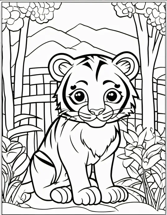 Exotic Jungle Coloring: Color in a Tiger Cub Playground