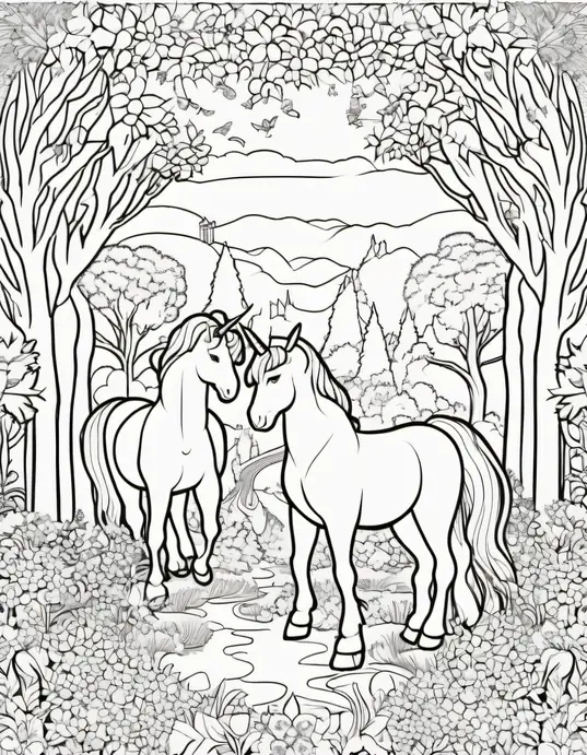 Magical Unicorn Forest Coloring Page