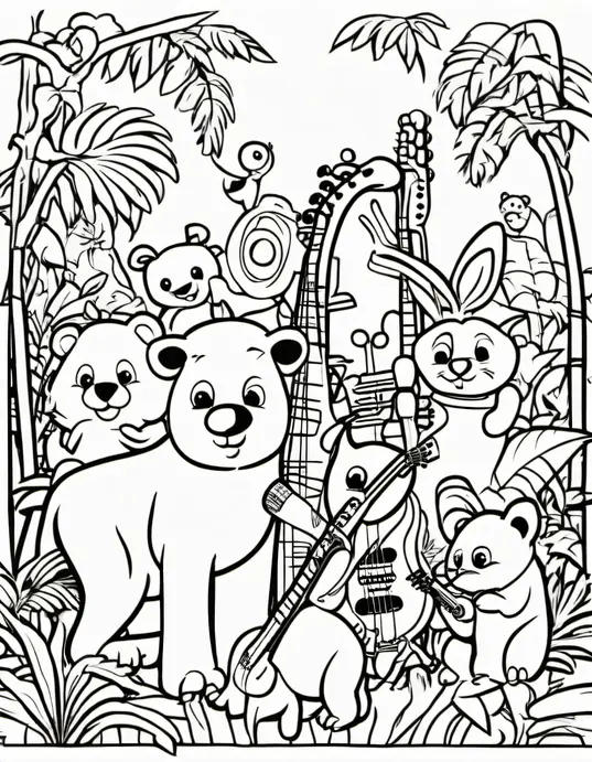 Colorful Musical Instruments Jungle Scene
