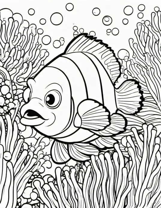 Explore Underwater Friends: Color a School of Clownfish Scene