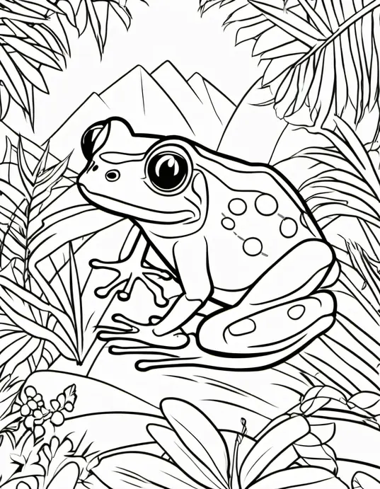 Color & Discover: Tropical Rainforest Frog Coloring Scene