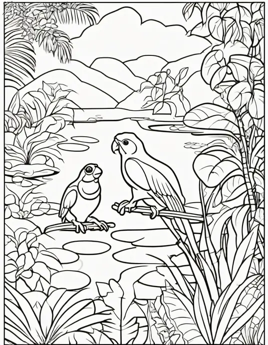Exotic Rainforest Frog Coloring Scene