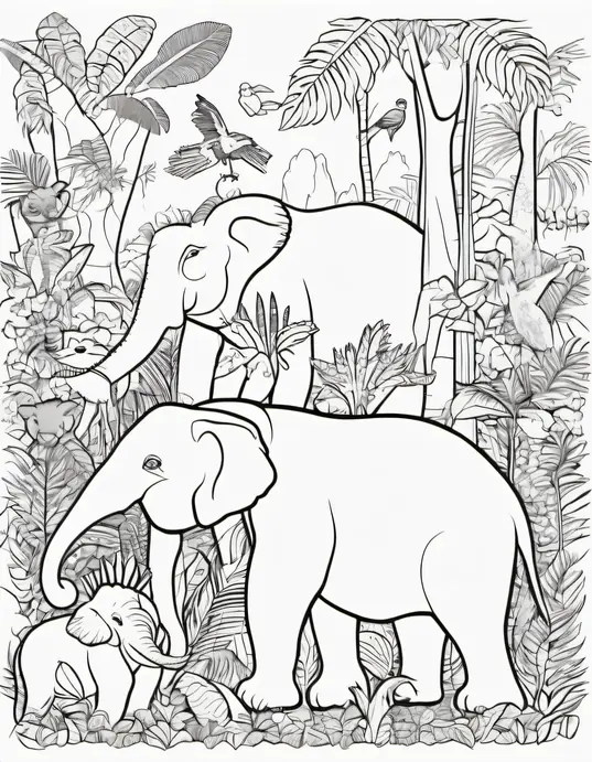 Pixel Art Rainforest Animal Coloring Scene