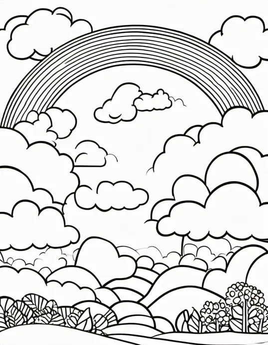 Sunny Day Coloring Page: Rainbow Clouds