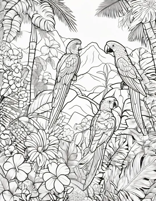 Colorful Tropical Parrot Jungle Scene for Kids