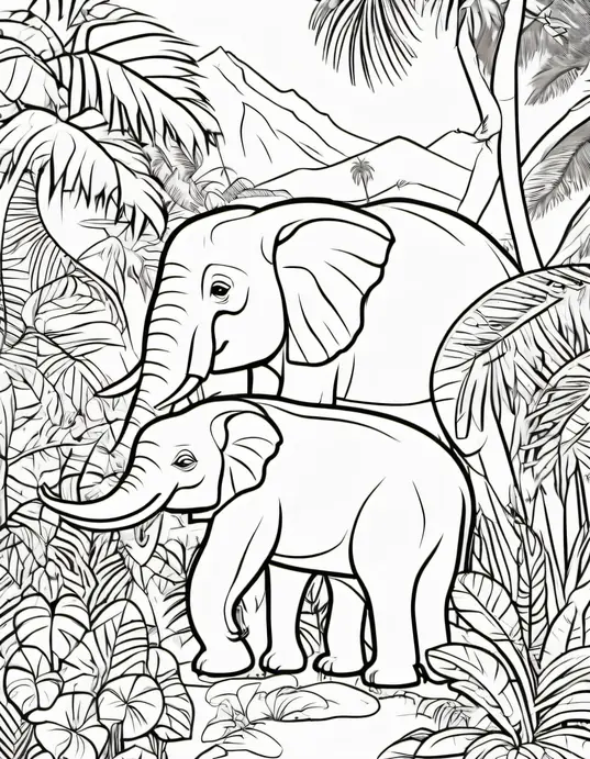 Exotic Jungle Rainforest Coloring Scene