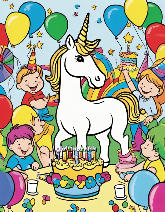 Colorful Unicorn Birthday Party Scene for Kids