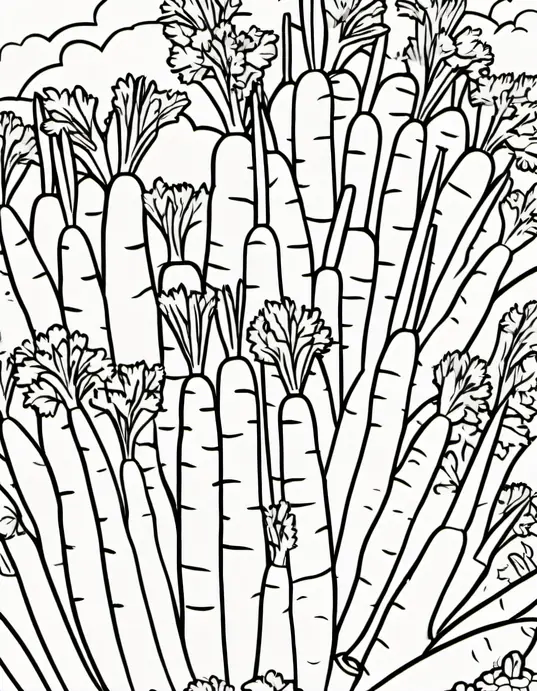 Colorful Carrot Garden for Kids Coloring Page