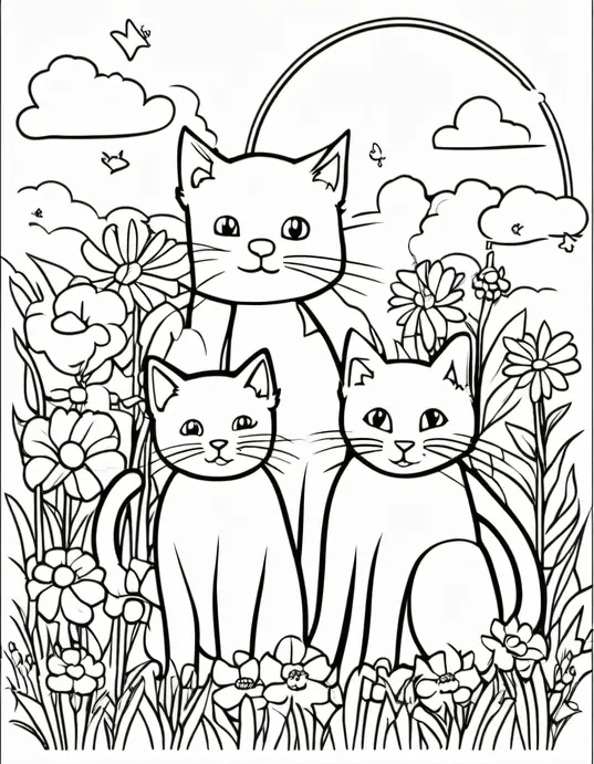 Colorful Cats Playing in Sunny Meadow