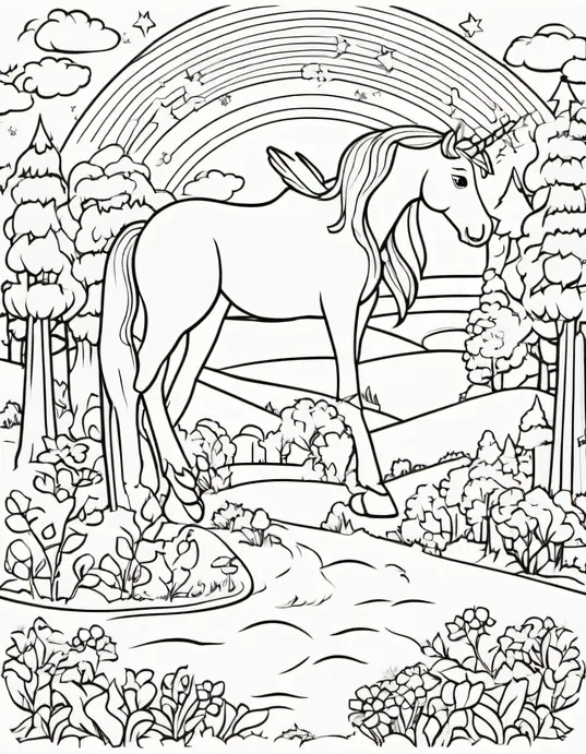 Magical Unicorn Forest Coloring Page