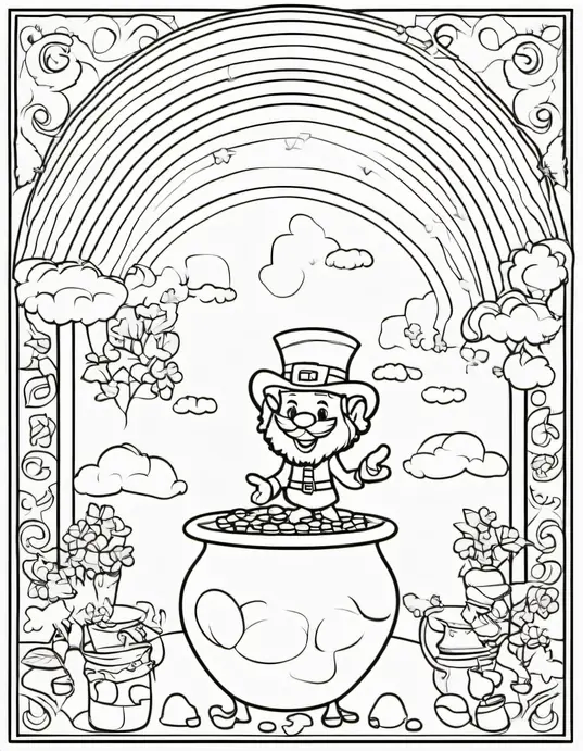 Leprechaun Rainbow Coloring Page for Kids