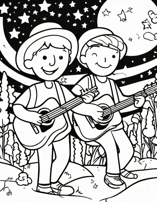 Coloring Stars and Guitars Musical Night Scene