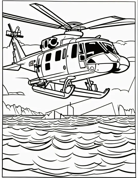 Colorful Coast Guard Helicopter Rescue Scene