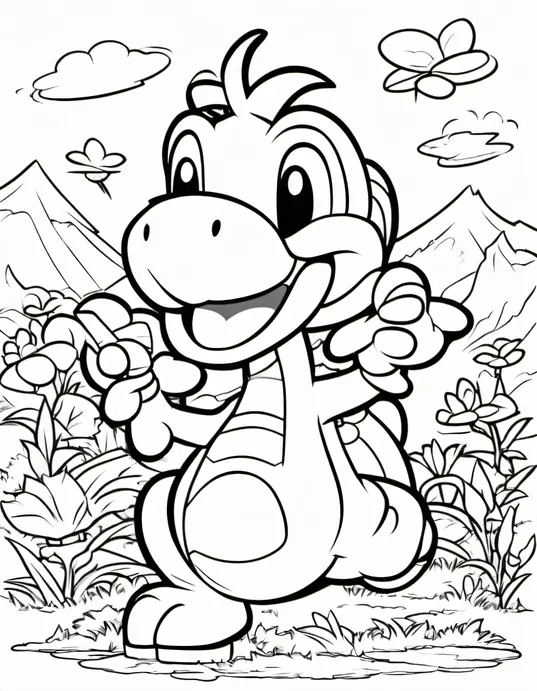Super Mario World Coloring Page: Yoshi's Island Adventure