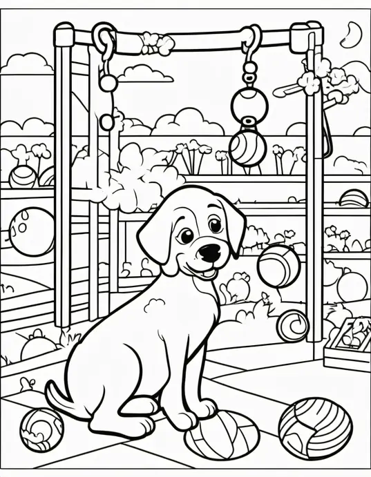 Puppy Playground Coloring Scene