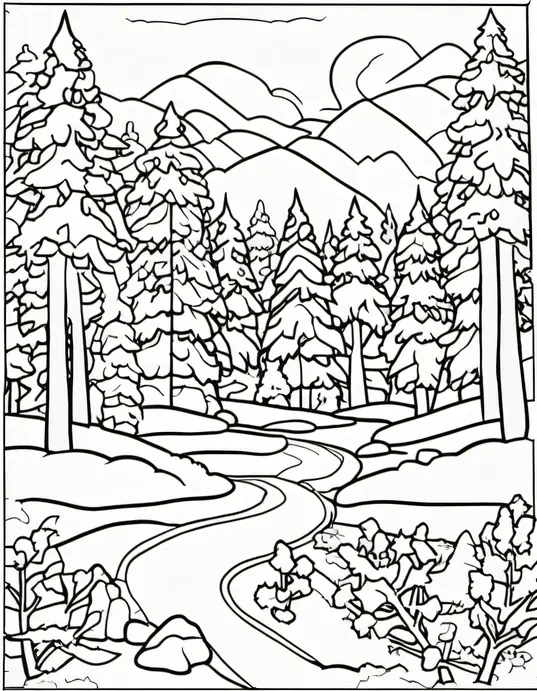 Snowflake Forest Coloring Page for Kids