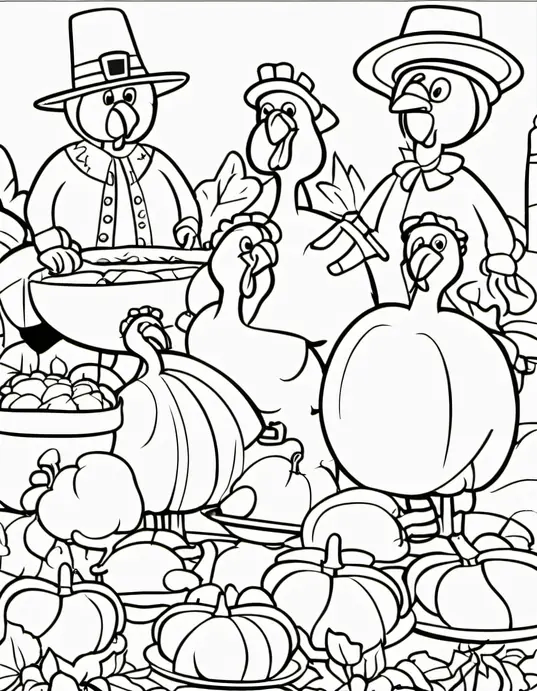 Turkey and Pilgrim Coloring Page Delight