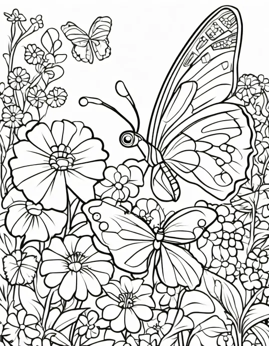 Butterfly Garden Coloring Scene