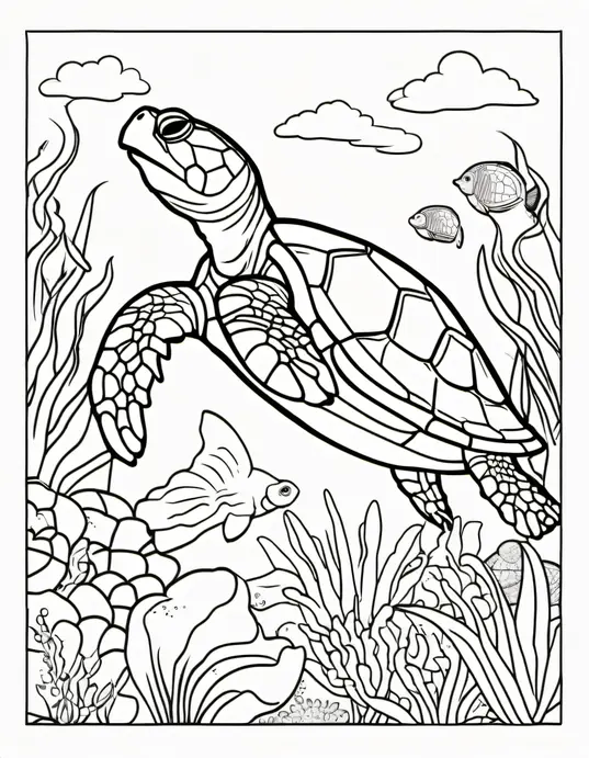 Explore Underwater Turtle Coloring Scene