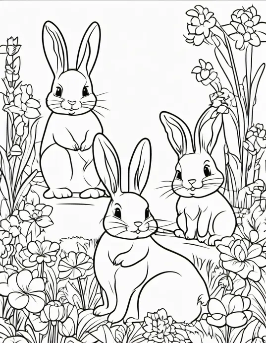 Colorful Bunny Garden Scene for Kids