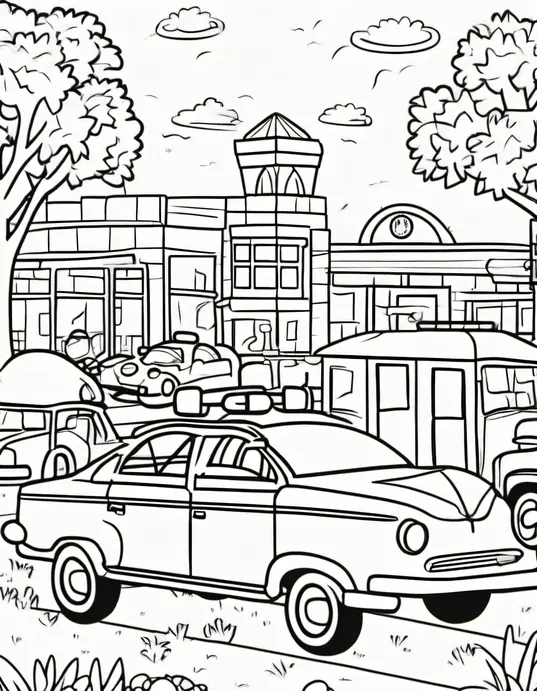 Color and Discover Police Car Playground Scene