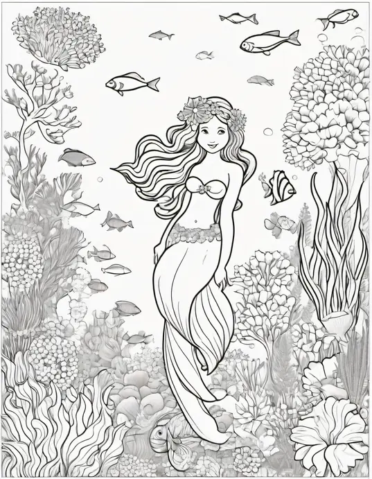 Underwater Mermaid Garden Coloring Page