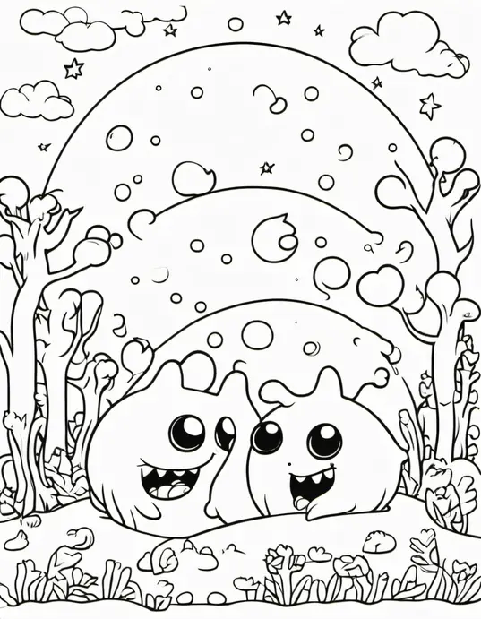 Color Cute Slime Monsters Under the Glow-in-the-Dark Moon