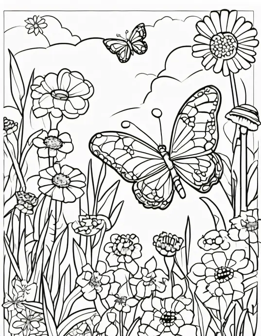 Butterfly Garden Coloring Page for Kids