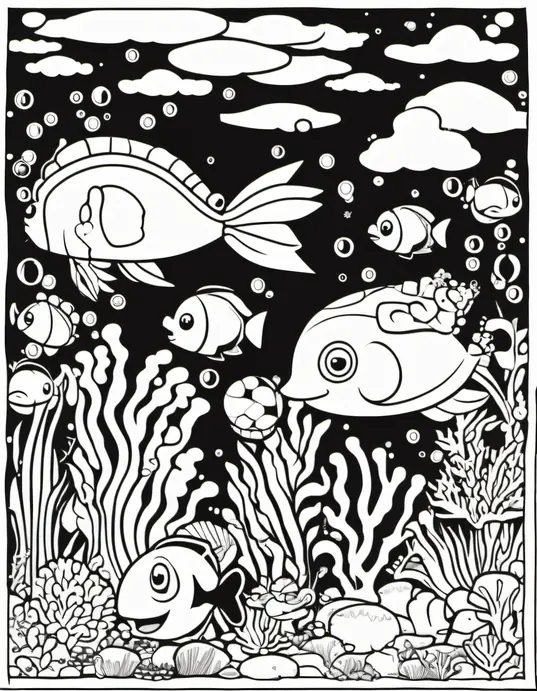 Super Mario Coloring: Underwater Kingdom Seaweed Scene