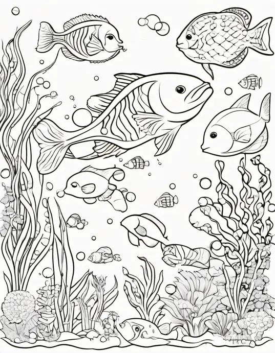 Underwater Rainbow Fish Coloring Scene