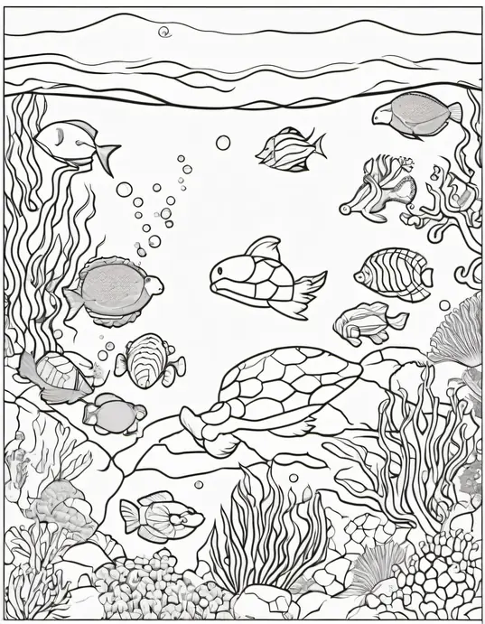 Magical Underwater Mermaid Coloring Scene