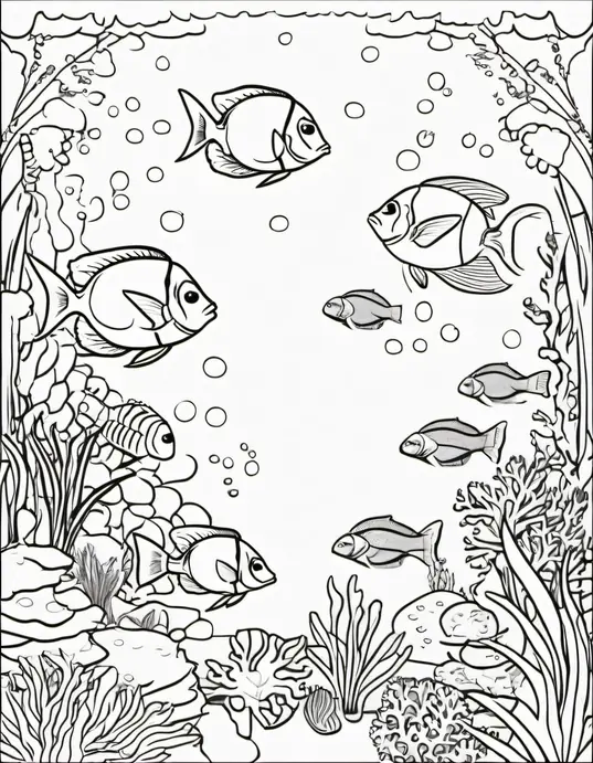 Explore Vibrant Coral Reef Coloring Scene