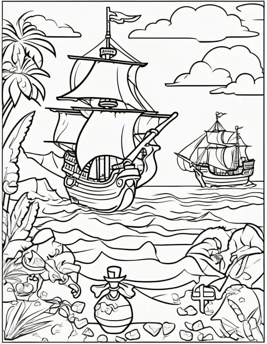 Pirate Treasure Island Coloring Adventure