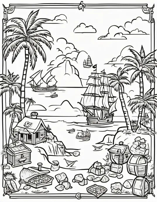 Pirate Treasure Island Coloring Adventure