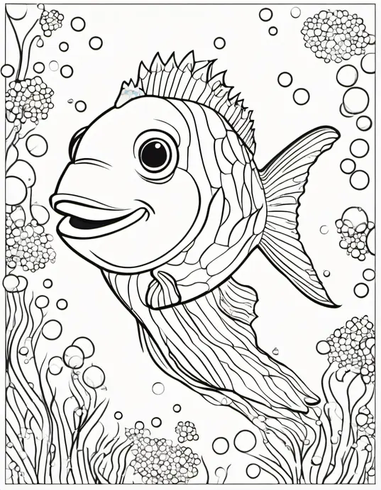 Underwater Rainbow Fish Coloring Scene