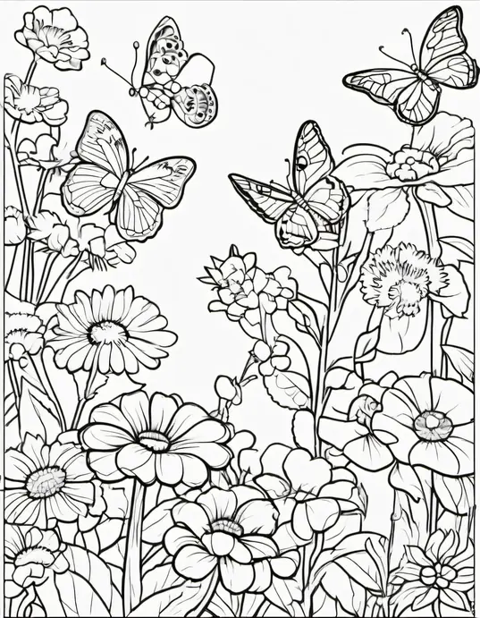 Butterfly Garden Coloring Scene for Kids