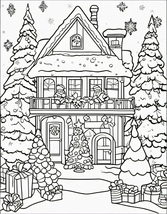 Santa's Snowy Workshop Coloring Page