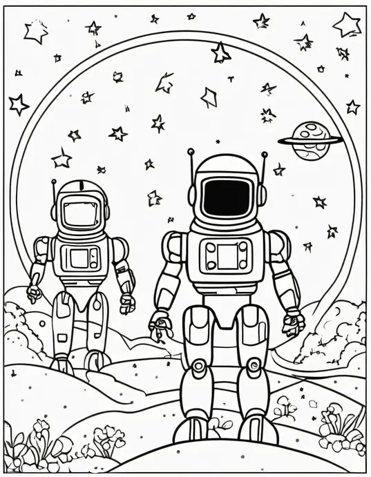 Coloring Space Robot Friends Under the Stars