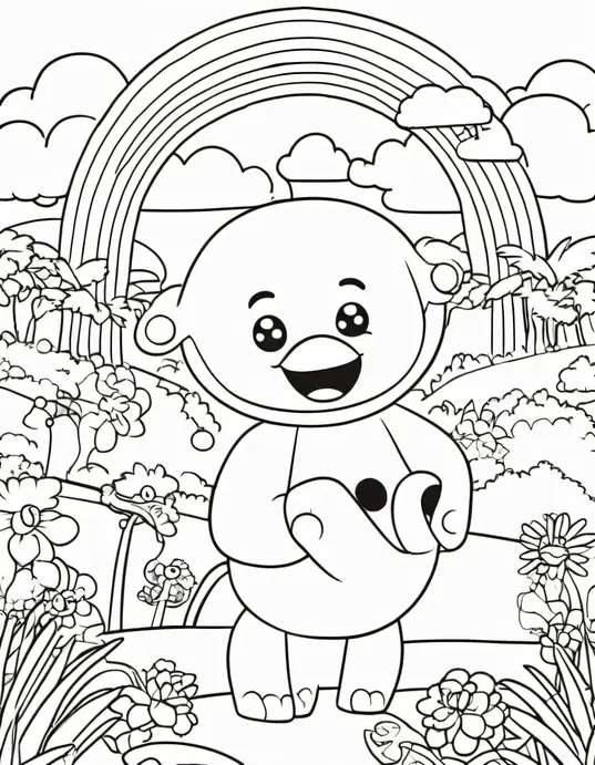Sunny Day Rainbow Coloring Scene