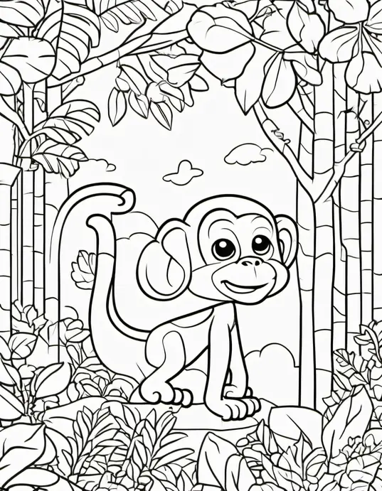 Colorful Jungle Babies: Playful Monkey and Puppy