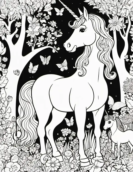 Magical Unicorn Forest Princess Coloring Page