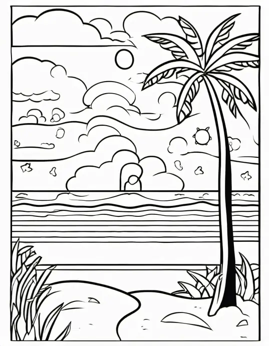 Sunny Beach Coloring Scene for Kids